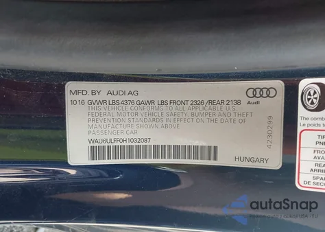 2017 Audi A3 2.0T Premium from USA, damaged, VIN WAU6ULFF0H1032087
